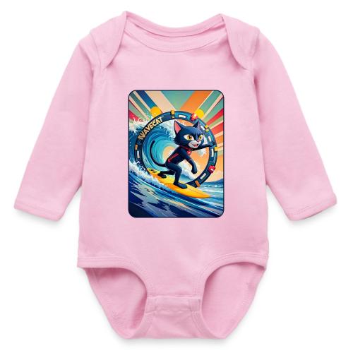 Wavecat Surfing A Rainbow Sunrise - Long Sleeve Baby Bodysuit