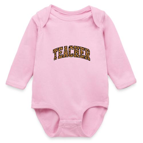 Leopard Print Teacher Typography - Long Sleeve Baby Bodysuit