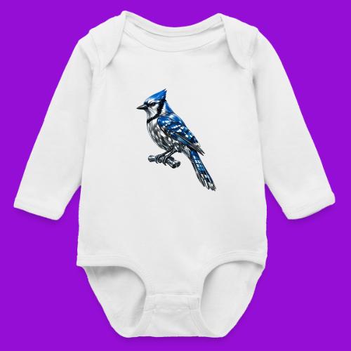 Silver Blue Jay on Perch + Flight Stages 2-print - Long Sleeve Baby Bodysuit