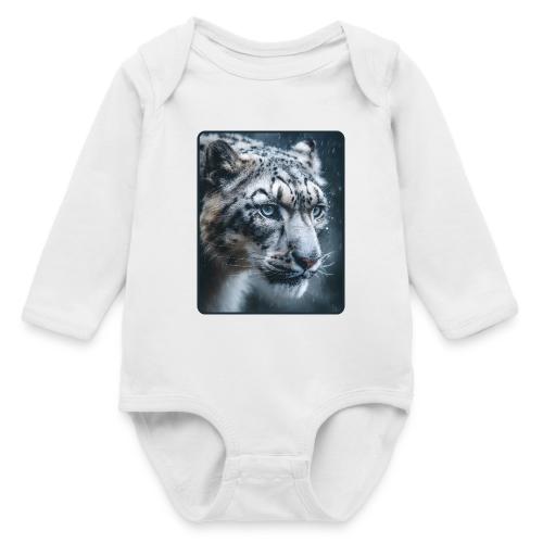 Snow Leopard Blue Eyes Design - Long Sleeve Baby Bodysuit