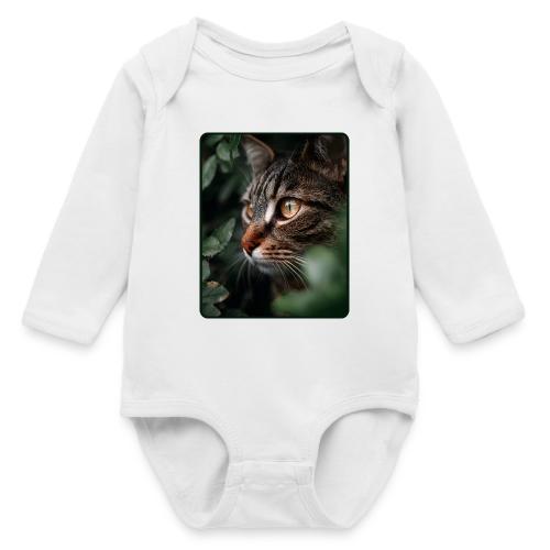 Tabby Cat Jungle Eyes Design - Long Sleeve Baby Bodysuit