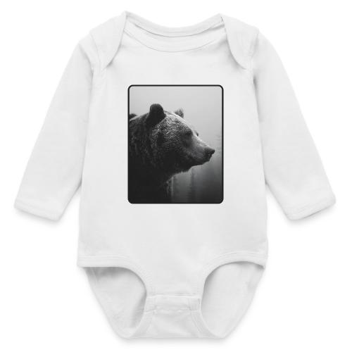 Grizzly Bear Black White Portrait Design - Long Sleeve Baby Bodysuit