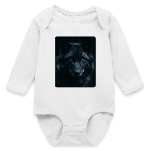 Black Wolf Intense Eyes Portrait Design - Long Sleeve Baby Bodysuit