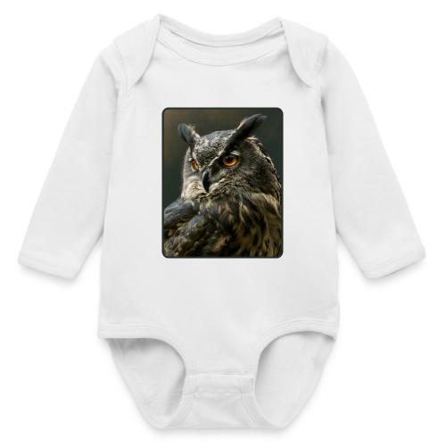 Eurasian Eagle Owl Portrait Design - Long Sleeve Baby Bodysuit