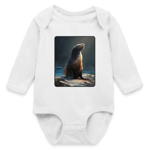Fur Seal Artistic Shore Portrait Design - Long Sleeve Baby Bodysuit