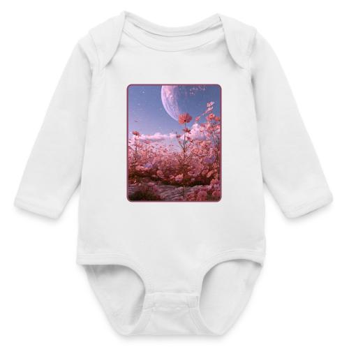 Cosmic Moon & Cosmos Flowers Art - Long Sleeve Baby Bodysuit
