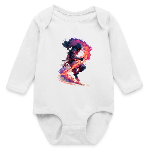 Flaming Ninja Warrior Fantasy Design - Long Sleeve Baby Bodysuit
