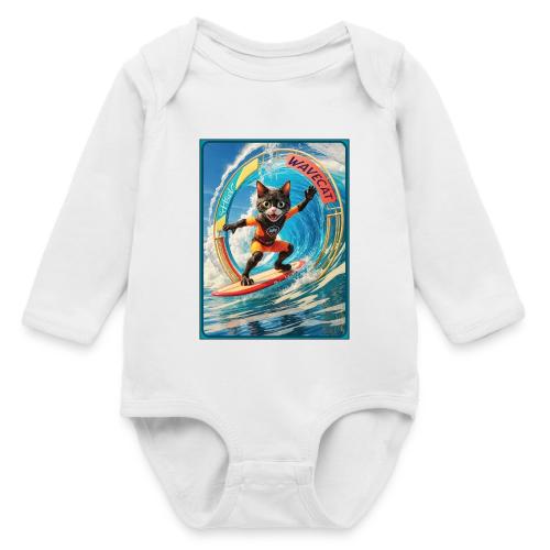Wavecat Surfing A Wave Portal - Long Sleeve Baby Bodysuit