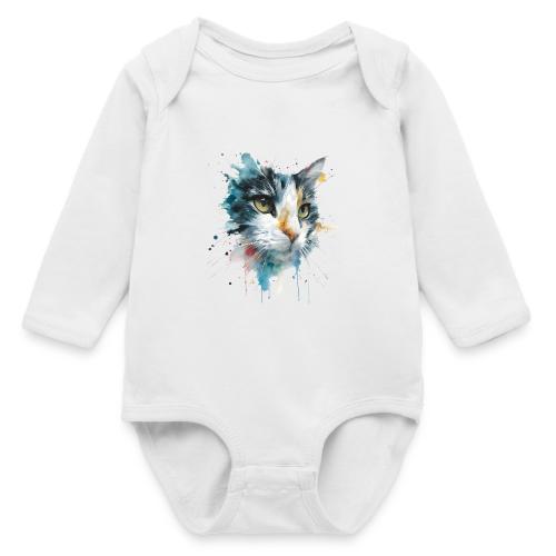 Watercolor cat face - Long Sleeve Baby Bodysuit