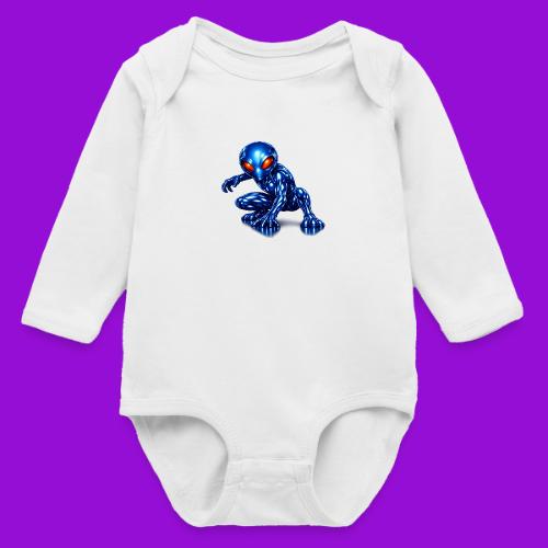 Blue Alien Crouch - Long Sleeve Baby Bodysuit