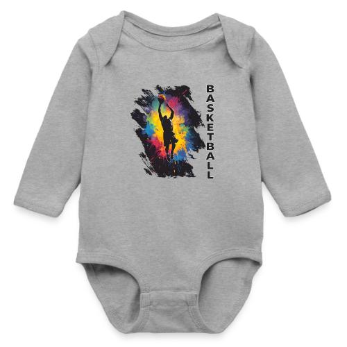 High Energy Basketball Paint Splatter Art - Long Sleeve Baby Bodysuit