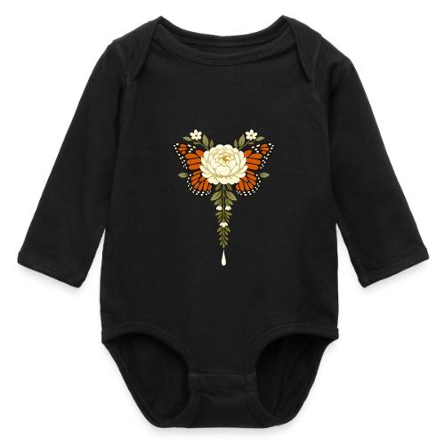 Monarch Butterfly Floral Botanical Art - Long Sleeve Baby Bodysuit