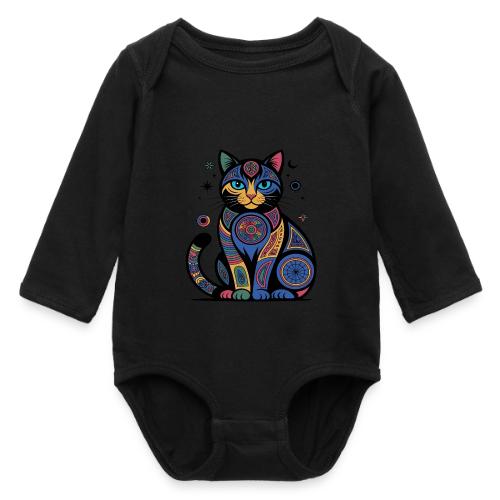 Vibrant Geometric Cat Mandala - Long Sleeve Baby Bodysuit
