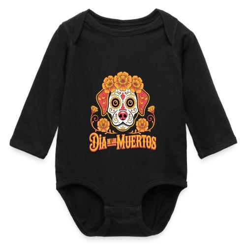 Dia De Los Muertos Dog Skull Flowers - Long Sleeve Baby Bodysuit