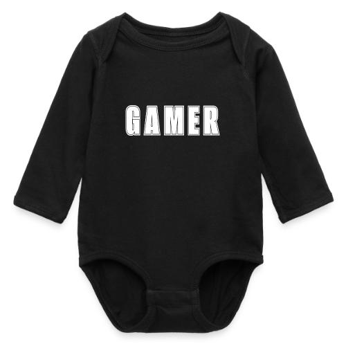 Gamer Collegiate White Text Design - Long Sleeve Baby Bodysuit