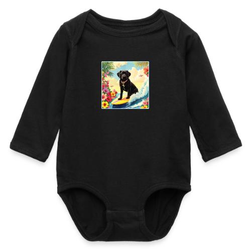 Black Labrador Retriever Surfing - Long Sleeve Baby Bodysuit