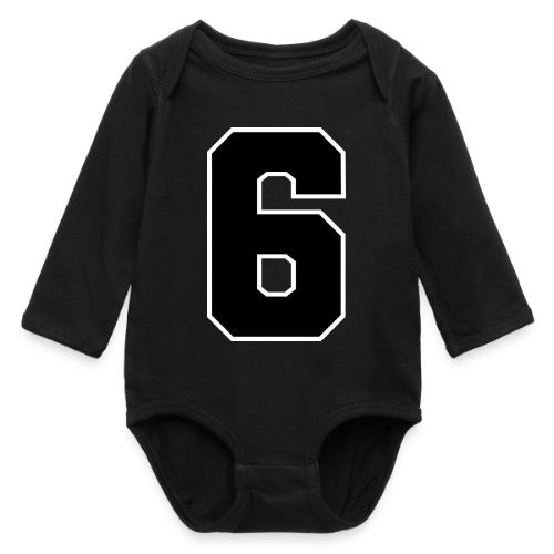 Varsity Number 6 Sports Font - Long Sleeve Baby Bodysuit