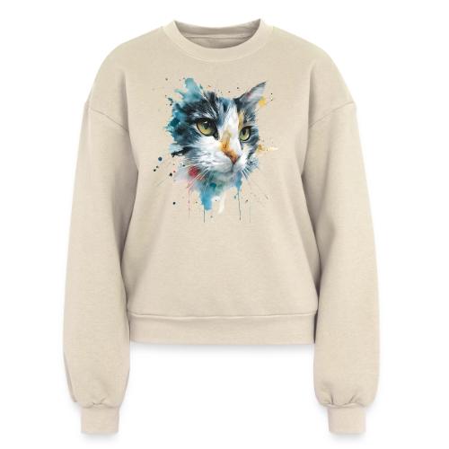 Watercolor cat face - Women's Fleece Crewneck Sweatshirt