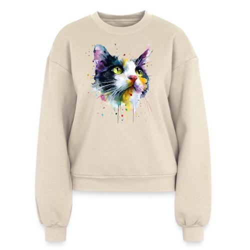 Cat: Painted Purr Expression - Women's Fleece Crewneck Sweatshirt