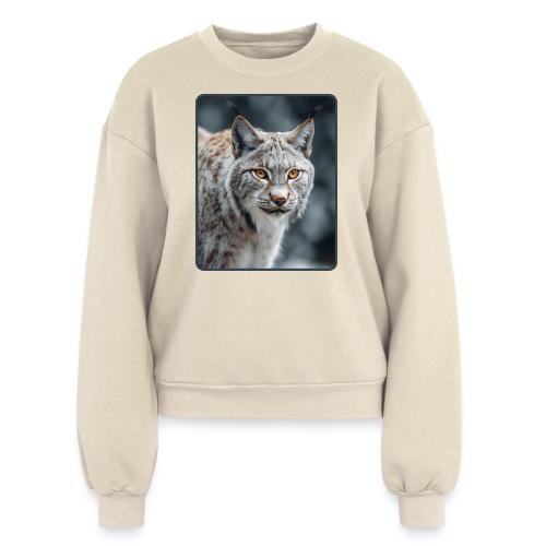 Lynx Portrait Piercing Eyes Design - Women's Fleece Crewneck Sweatshirt