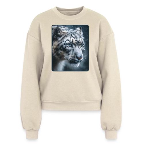 Snow Leopard Blue Eyes Design - Women's Fleece Crewneck Sweatshirt