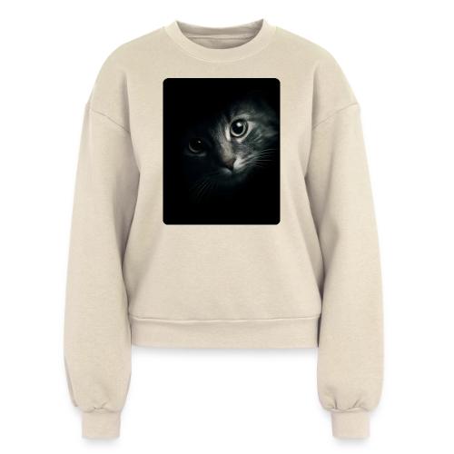 Cat Face in Shadow Close-Up Design - Women's Fleece Crewneck Sweatshirt