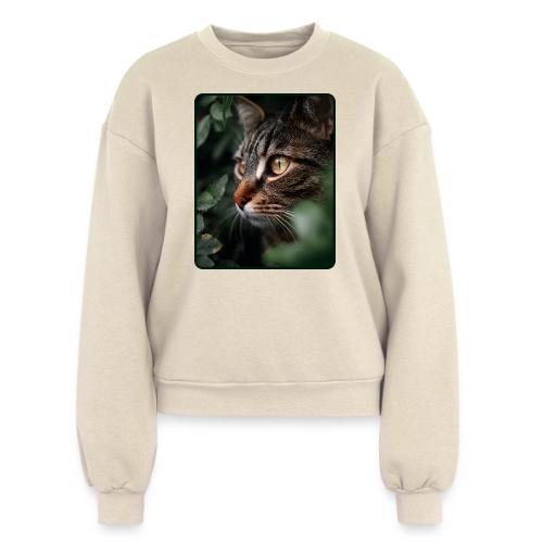 Tabby Cat Jungle Eyes Design - Women's Fleece Crewneck Sweatshirt