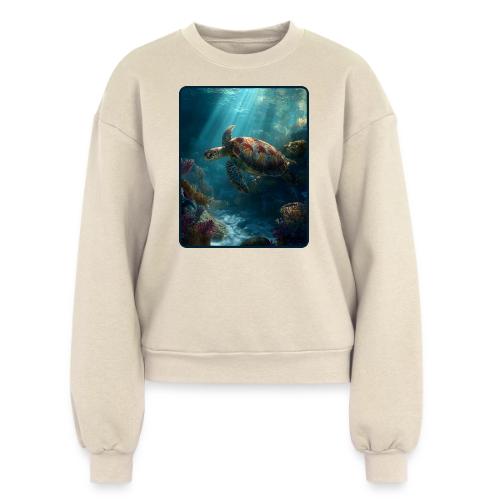 Sea Turtle Coral Reef Design - Women's Fleece Crewneck Sweatshirt