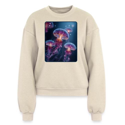 Glowing Jellyfish Deep Sea Design - Women's Fleece Crewneck Sweatshirt