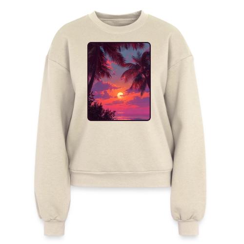 Tropical Sunset Palm Silhouette Design - Women's Fleece Crewneck Sweatshirt