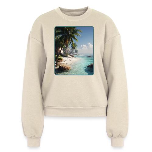 Tropical Beach Paradise Palm Design - Women's Fleece Crewneck Sweatshirt