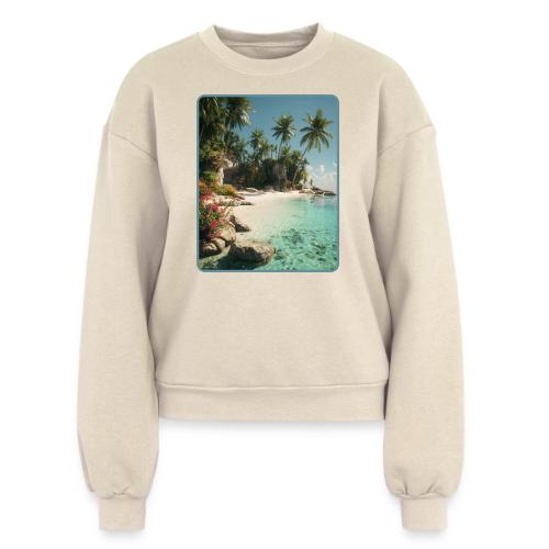 Serene Tropical Beach Floral Design - Women's Fleece Crewneck Sweatshirt