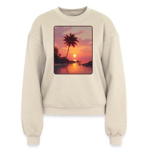 Tropical Beach Sunset Palm Design - Women's Fleece Crewneck Sweatshirt