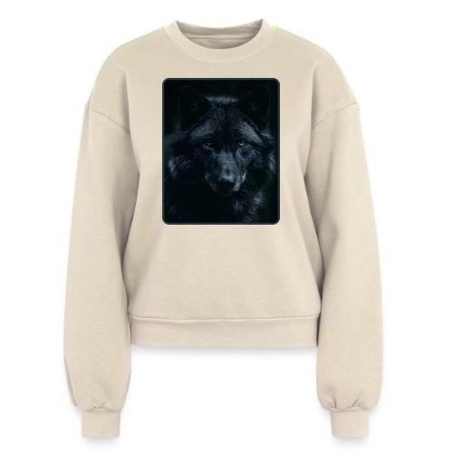 Black Wolf Intense Eyes Portrait Design - Women's Fleece Crewneck Sweatshirt