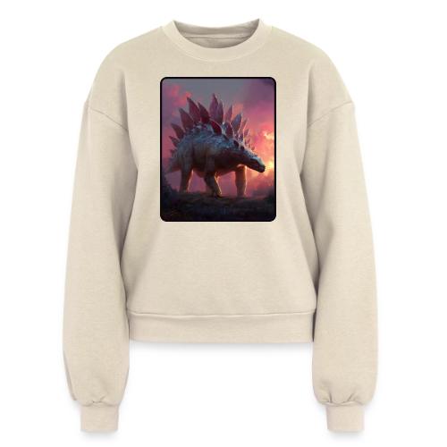 Stegosaurus Sunset Forest Design - Women's Fleece Crewneck Sweatshirt