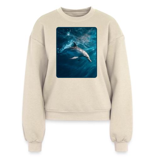 Dolphin Sunlit Ocean Serenity Design - Women's Fleece Crewneck Sweatshirt