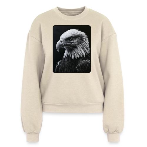 Black White Bald Eagle Design - Women's Fleece Crewneck Sweatshirt