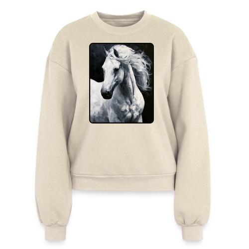White Horse Oil Painting Design - Women's Fleece Crewneck Sweatshirt