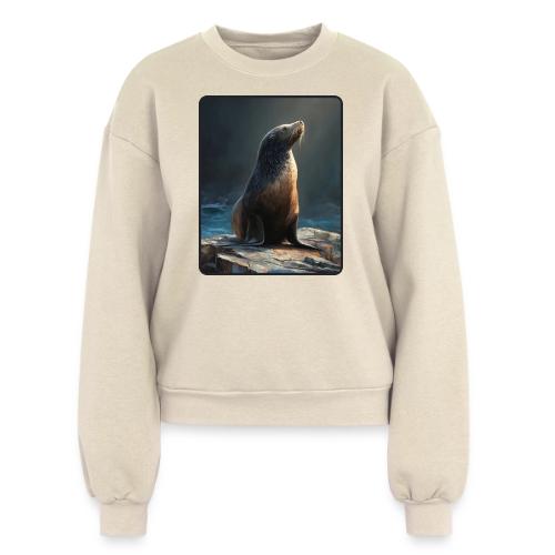 Fur Seal Artistic Shore Portrait Design - Women's Fleece Crewneck Sweatshirt