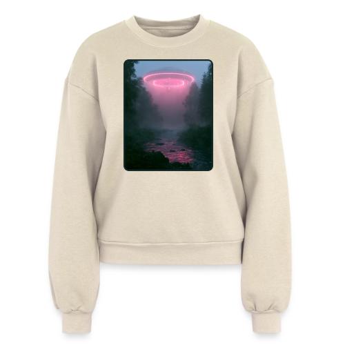 Neon UFO Forest River Design - Women's Fleece Crewneck Sweatshirt