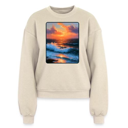 Sunset Storm Waves Oil Painting - Women's Fleece Crewneck Sweatshirt