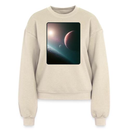 Deep Space Planet Horizon Art - Women's Fleece Crewneck Sweatshirt