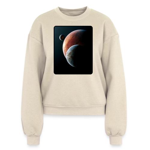 Three Planets Deep Space Design - Women's Fleece Crewneck Sweatshirt