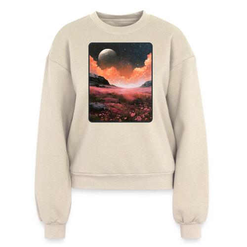 Moonlit Fantasy Flower Landscape - Women's Fleece Crewneck Sweatshirt