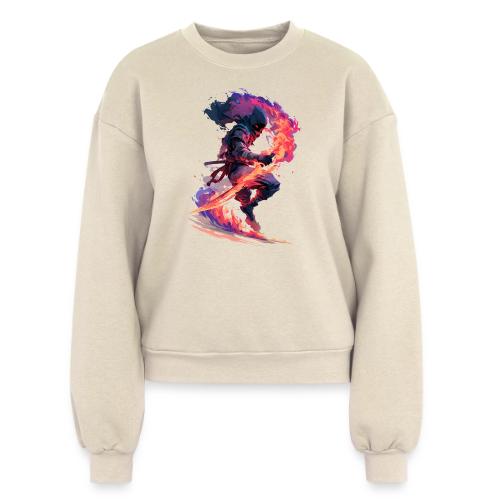 Flaming Ninja Warrior Fantasy Design - Women's Fleece Crewneck Sweatshirt