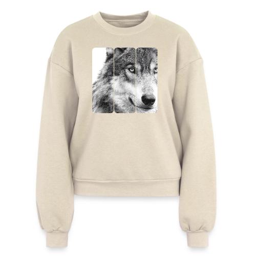 Wolf Face Triptych: Silent Alpha - Women's Fleece Crewneck Sweatshirt