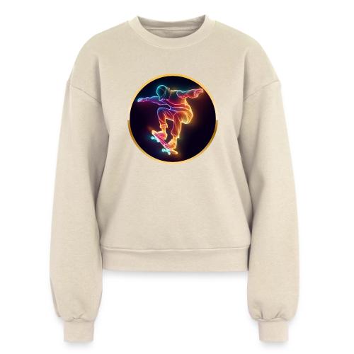 Skateboarding: Midnight Neon Skater - Women's Fleece Crewneck Sweatshirt