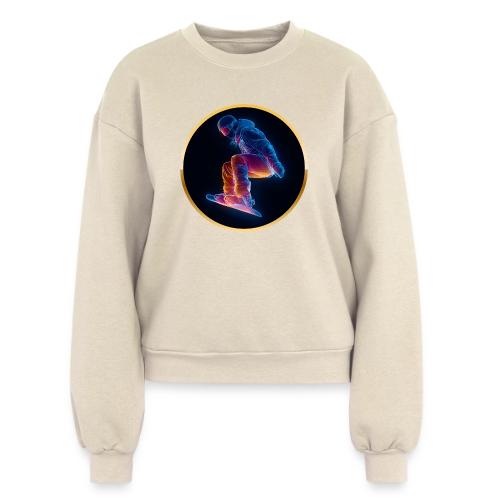 Snowboarding: Arctic Neon Leap - Women's Fleece Crewneck Sweatshirt