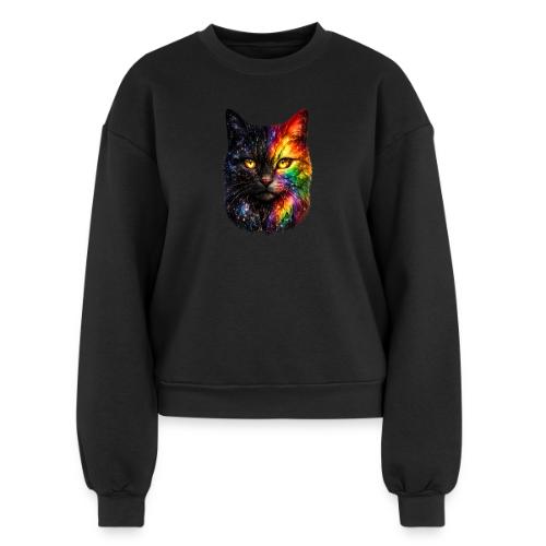 Cosmic Galaxy Rainbow Cat - Women's Fleece Crewneck Sweatshirt