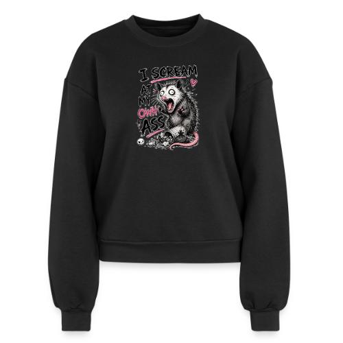 Funny Opossum Screaming Graphic Tee - Women's Fleece Crewneck Sweatshirt